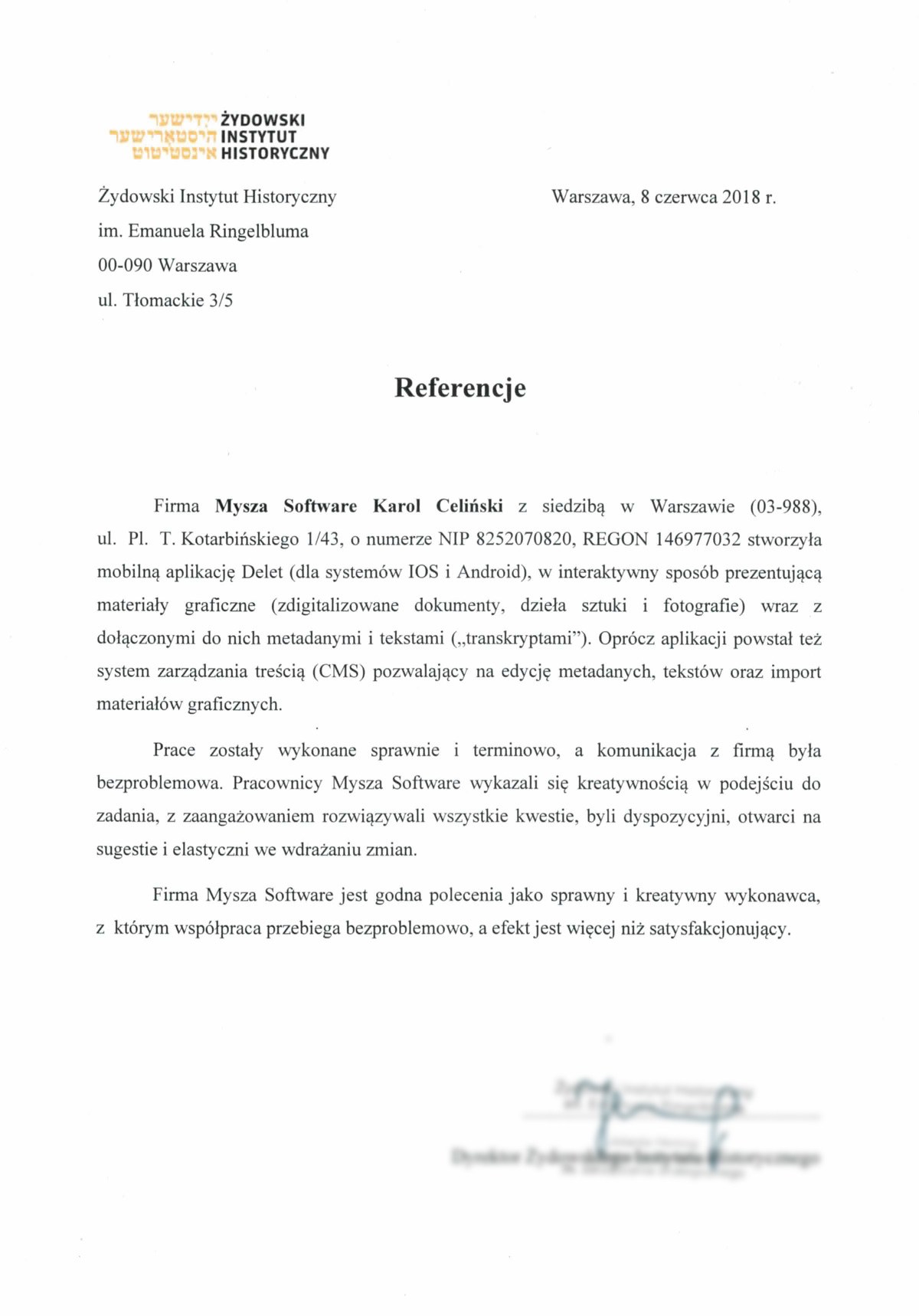 Referencje Żydowski Instytut Historyczny